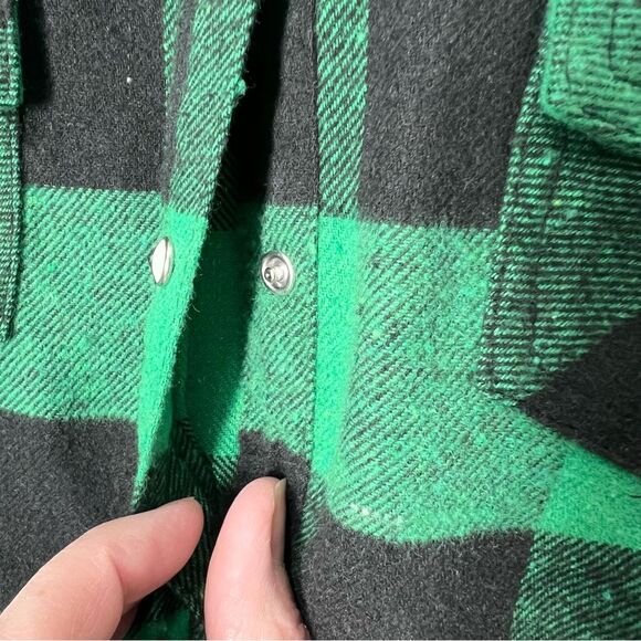 Urban Groove Green Black Plaid Pearl Snap Grunge Y2K Button Down Flannel Shirt L - Picture 3 of 10